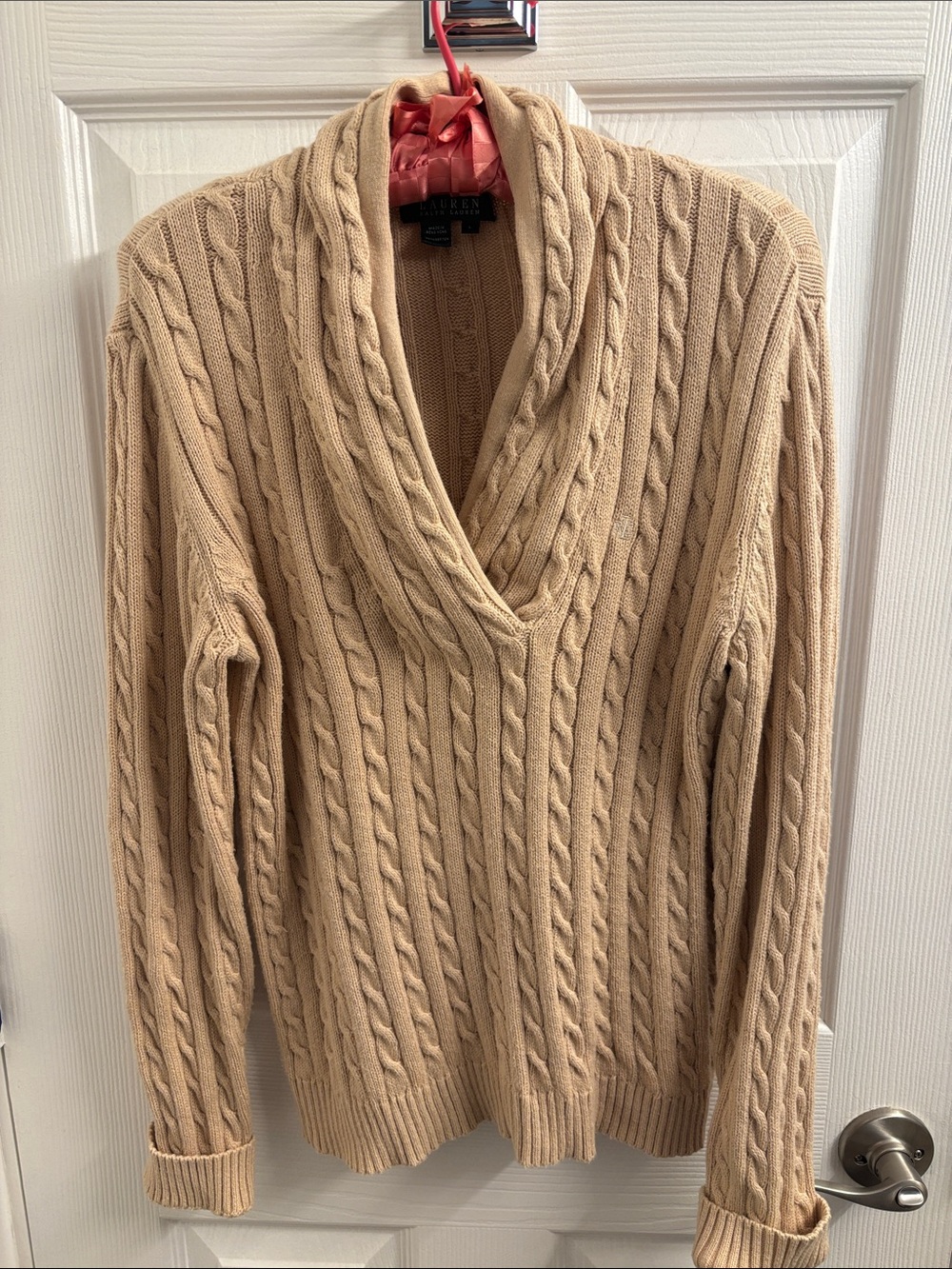 Vintage Lauren Ralph Lauren Tan Cable-Knit Sweater Size Large - Classic!